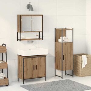 vidaXL Badkamermeubelset met plank met opslag 3 pcs Bruin Bewerkt hout