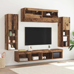 vidaXL Tv-meubelset met LED-striplichten 6 pcs Oud hout Bewerkt hout