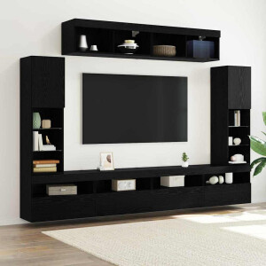 vidaXL Tv-meubelset Wandgemonteerd 6 pcs Zwart eiken Bewerkt hout