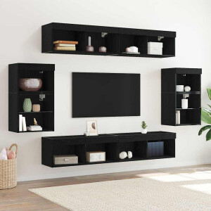 vidaXL Tv-meubelset Wandgemonteerd 8 pcs Zwart eiken Bewerkt hout