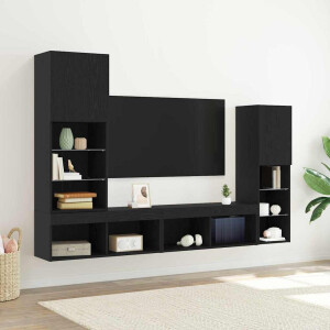 vidaXL TV-kast met LED-striplichten 4 pcs Zwart eiken Bewerkt hout