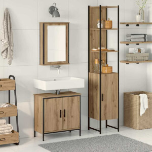 vidaXL Badkamermeubelset met plank met opslag 3 pcs Bruin Bewerkt hout