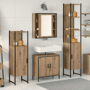 vidaXL Badkamermeubelset met plank met opslag 4 pcs Bruin Bewerkt hout