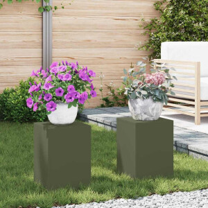 vidaXL Plantenstandaard 2 pcs Olijfgroen 24 x 24 x 35 cm Staal