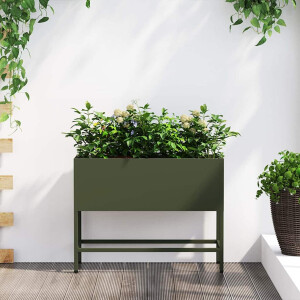 vidaXL Verhoogde Tuin Plantbak Olijfgroen 60 x 26 x 45 cm Staal