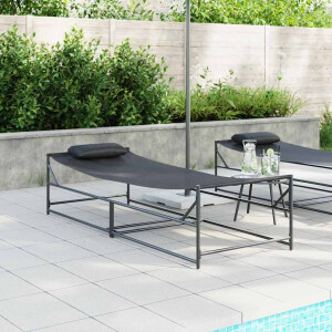 vidaXL Tuin Zonnebed met kussen 2 pcs Zwart Gepoedercoat staal