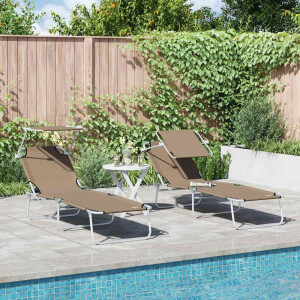vidaXL Ligstoel 2 pcs Taupe 58 x 188 x 77cm Polyester