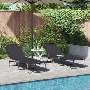 vidaXL Opvouwbare zonnebed 2 pcs Zwart 188 x 57 x 86,5 cm Polyester