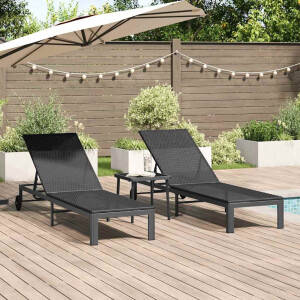 vidaXL Ligstoel 2-persoon 3 pcs Zwart poly rattan