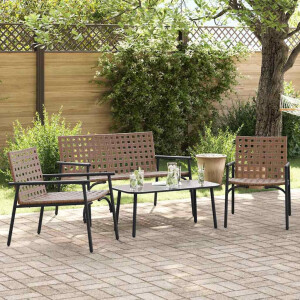 vidaXL Tuin eettafelset 4 pcs Bruin poly rattan