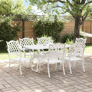 vidaXL Tuin eettafelset 7 pcs Wit Aluminium