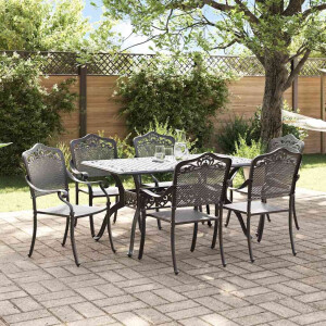 vidaXL Tuin eettafelset 7 pcs Zwart Aluminium