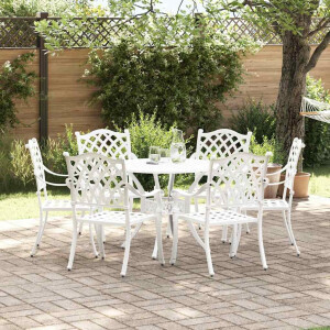 vidaXL Tuin eettafelset 7 pcs Wit Aluminium