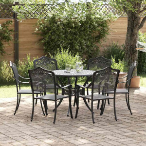 vidaXL Tuin eettafelset 7 pcs Zwart Aluminium