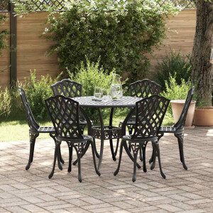 vidaXL Tuin eettafelset 7 pcs Zwart Aluminium