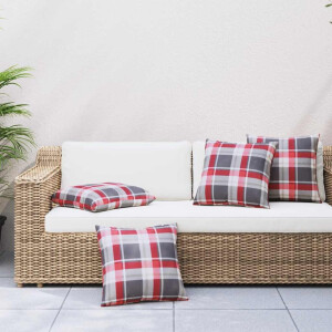 vidaXL Bankkussens 4 stuks Rood Geruit Patroon 60x60 cm Stof