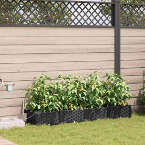 vidaXL Tuin Bloempot 4 pcs Zwart Staal