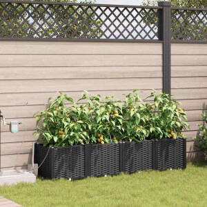 vidaXL Tuin Bloempot 4 pcs Zwart Staal