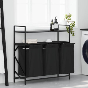 vidaXL Wasmand 3 vakken met planken zwart eikenkleurig