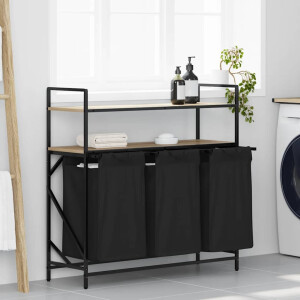 vidaXL Wasmand 3 vakken met planken sonoma eikenkleurig