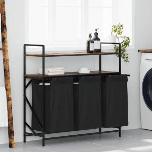 vidaXL Wasmand 3 vakken met planken gerookt eikenkleurig