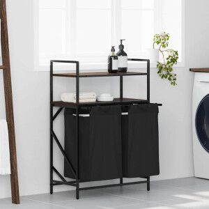 vidaXL Wasmand 2 vakken met planken bruin eikenkleurig