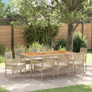 vidaXL Tuin eettafelset 9 pcs Beige poly rattan