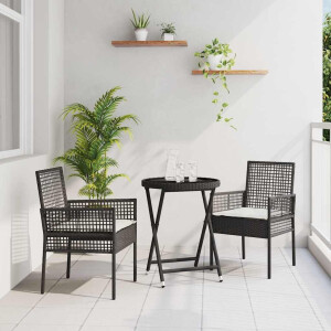 vidaXL Tuin Bistro Set 3 pcs Zwart poly rattan