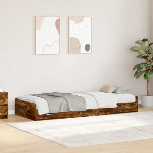 vidaXL Opbergbedframe met hoofdeinde Gerookt eiken 90 x 200 cm Bewerkt hout