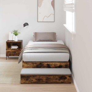 vidaXL Opbergbedframe met lade Gerookt eiken 80 cm Bewerkt hout