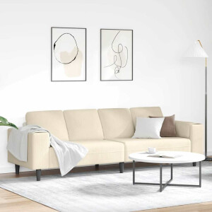 vidaXL Stoffen Bank met kussen Crème 208 cm Katoenen stof