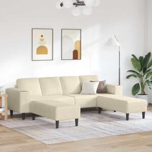 vidaXL Stoffen Bank met kussen Crème 208 cm Katoenen stof