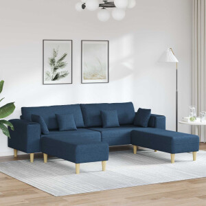 vidaXL Bank met kussen 3 pcs Blauw Stof