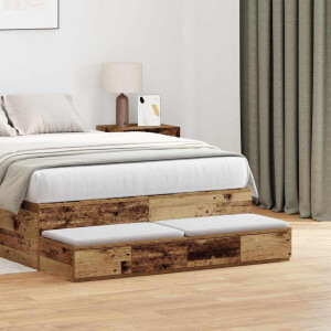 vidaXL Bedlades met lade Oudhout 120 x 36,5 x 16,5 cm Bewerkt hout