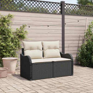 vidaXL Tuinbank met kussen Zwart 121 x 62 x 69cm poly rattan