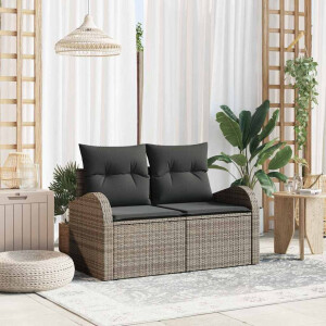 vidaXL Tuinbank met kussen Grijs 124 x 62 x 69cm poly rattan