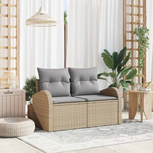 vidaXL Tuinbank met kussen Beige 124 x 62 x 69cm poly rattan