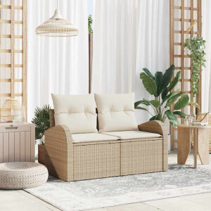 vidaXL Tuinbank met kussen Beige 124 x 62 x 69cm poly rattan