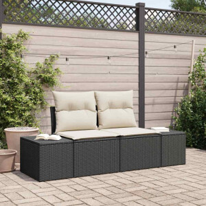 vidaXL Tuinbank met kussen Zwart 184 x 62 x 69 cm poly rattan