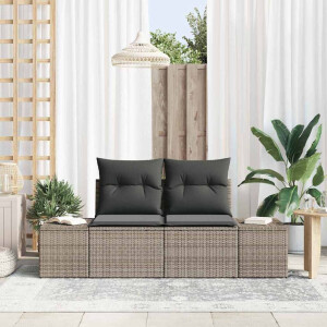vidaXL Tuinbank met kussen Grijs 184 x 62 x 69 cm poly rattan
