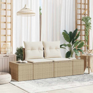 vidaXL Tuinbank met kussen Beige 184 x 62 x 69 cm poly rattan
