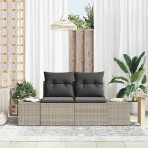 vidaXL Tuinbank met kussen Grijs 184 x 62 x 69 cm poly rattan