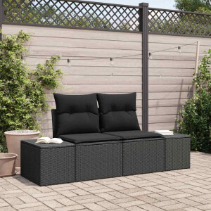 vidaXL Tuinbank met kussen Zwart 184 x 62 x 69 cm poly rattan