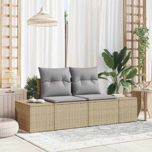 vidaXL Tuinbank met kussen Beige 184 x 62 x 69 cm poly rattan