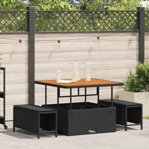 vidaXL Tuin eettafelset Zwart poly rattan