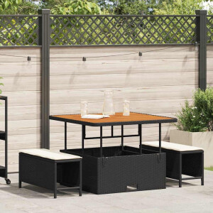 vidaXL Tuin eettafelset Zwart poly rattan