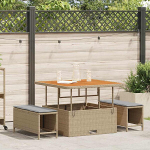 vidaXL Tuin eettafelset Beige poly rattan