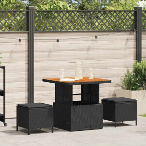 vidaXL Tuin eettafelset Zwart poly rattan