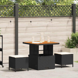 vidaXL Tuin eettafelset Zwart poly rattan