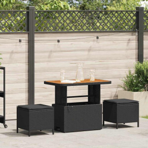vidaXL Tuin eettafelset Zwart poly rattan